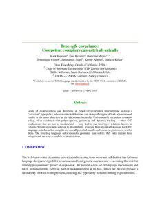Type-safe covariance: Competent compilers can catch all catcalls Mark Howard1, Éric Bezault1, Bertrand Meyer2, 3,