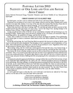 Pastoral Letter 2013 Nativity of Our Lord and God and Savior Jesus Christ