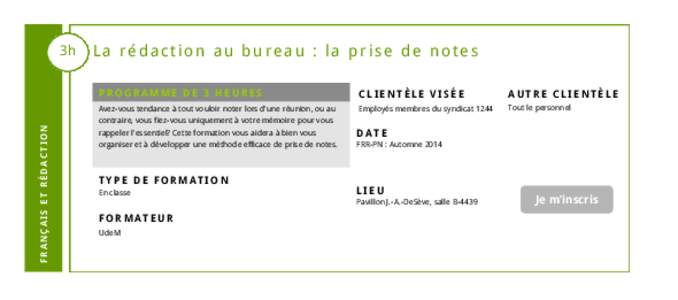 FRANÇAIS ET RÉDACTION  3h La rédaction au bureau : la prise de notes PROGRAMME DE 3 HEURES