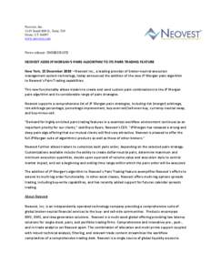 Neovest, Inc[removed]South 800 E., Suite 310 Orem, UT[removed]www.neovest.com  News release: IMMEDIATE