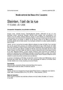 Communiqué de presse   Lausanne, septembre 2008  Musée cantonal des Beaux­Arts / Lausanne 