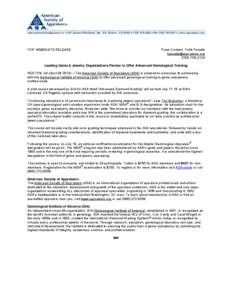 International Headquarters ● 11107 Sunset Hills Road, Ste. 310, Reston, VA 20190 ● ([removed] ● Fax[removed] ● www.appraisers.org  FOR IMMEDIATE RELEASE Press Contact: Todd Paradis tparadis@appraisers.o