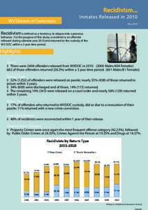 Recidivism... WV Division of Corrections Inmates Released in 2010 May 2010