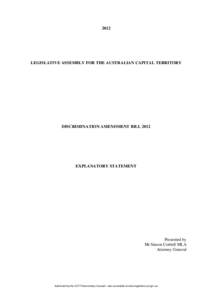 2012  LEGISLATIVE ASSEMBLY FOR THE AUSTRALIAN CAPITAL TERRITORY DISCRIMINATION AMENDMENT BILL 2012