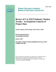 Review of U.S. ESCO Industry Market Trends: An Empirical Analysis of Project Data
