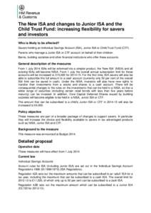 The New ISA and changes to Junior ISA and the CTF: increasing flexibility for savers and investors