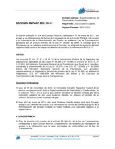 Entidad pública: Superintendencia de Electricidad y Combustibles. DECISIÓN AMPARO ROL C6-11  Requirente: José Gutiérrez Castillo.