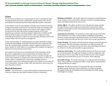 UF Sustainability in Energy Conservation & Climate Change Implementation Plan