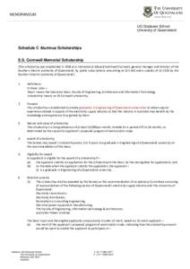 MEMORANDUM UQ Graduate School University of Queensland Schedule C Alumnus Scholarships E.S. Cornwall Memorial Scholarship