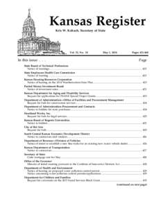 Kansas Register Kris W. Kobach, Secretary of State Vol. 33, No. 18  In this issue . . .