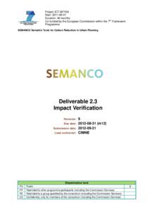 Project ICT[removed]Start: [removed]Duration: 36 months Co-funded by the European Commission within the 7th Framework Programme SEMANCO Semantic Tools for Carbon Reduction in Urban Planning