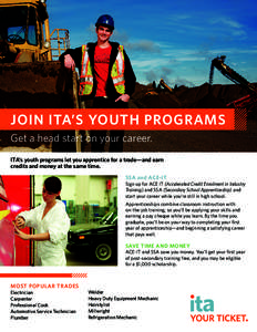JOIN ITA’S YOUTH PROGRAMS Get a head start on your career. ITA’s youth programs let you apprentice for a trade—and earn credits and money at the same time. SSA and ACE-IT