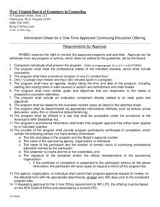 Information Sheet for a One-Time Approved Continuing Education Offering