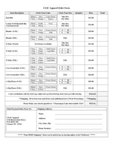 CLSC Apparel Order Form Item Description Circle Your Color  Circle Your Size