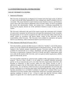 UA SYSTEMWIDE POLICIES AND PROCEDURES  UASPUSE OF UNIVERSITY FACILITIES I. Statement of Principles