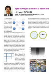 Division of Fundamental Mathematics  Algebraic Analysis: a crossroad of mathematics Hiroyuki OCHIAI Degree: PhD(Mathematical Science)(the University of Tokyo)