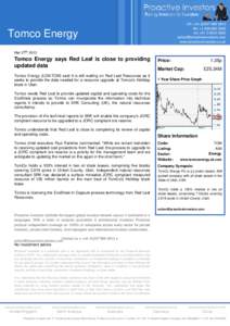 Tomco Energy says Red Leaf is close to providing updated data