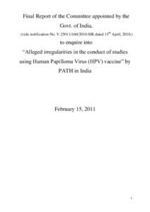 Final Report of the Committee appointed by the Govt. of India, (vide notification No. V[removed]HR dated 15th April, 2010,) to enquire into “Alleged irregularities in the conduct of studies