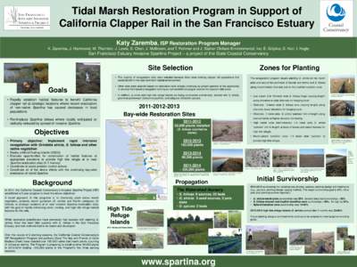 Tidal Marsh Restoration Program in Support of California Clapper Rail in the San Francisco Estuary Katy Zaremba, ISP Restoration Program Manager K. Zaremba, J. Hammond, W. Thornton, J. Lewis, S. Chen, J. McBroom, and T. 