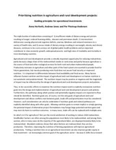 Prioritizing nutrition in agriculture and rural development projects:    Guiding principles for operational investments  Anna Herforth, Andrew Jones and Per Pinstrup‐Andersen    The triple burd