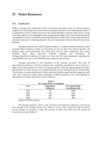 27. Water ResourcesIntroduction  Water is essential for sustenance of life in all forms and fresh water is a finite resource,