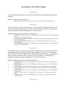 Descendants of Albert Harms Lolling  Generation No[removed]ALBERT HARMS1 LOLLING was born 1792, and died 1877 in Hamswehrum, Ostfiesland, Germany.