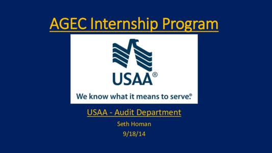 AGEC Internship Program  USAA - Audit Department Seth Homan