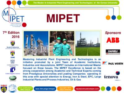 The Master in Industrial Plant Engineering and Technologies of the Genoa University  MIPET 7th Edition 2016