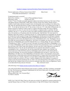 Southern Campaign American Revolution Pension Statements & Rosters Pension Application of Thomas Forster (Foster) W647 Transcribed and annotated by C. Leon Harris. Mary Forster