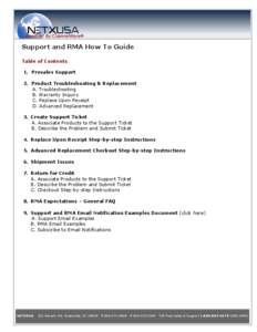 Support and RMA How To Guide Table of Contents 1. Presales Support 2. Product Troubleshooting & Replacement A. Troubleshooting B. Warranty Inquiry