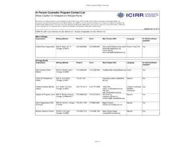 In Person Counselor Program Contact List  In Person Counselor Program Contact List Illinois Coalition for Immigrant and Refugee Rights The In Person Counselor Program is a partnership between the IL Department of Public 