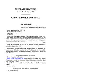 77th[removed]Session Journal - Wednesday), February 13, [removed]SENATE DAILY JOURNAL		THE TENTH DAY