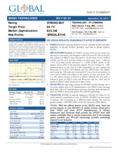 Equity Research  DAILY COMMENT SENSIO TECHNOLOGIES  SIO-V $0.23