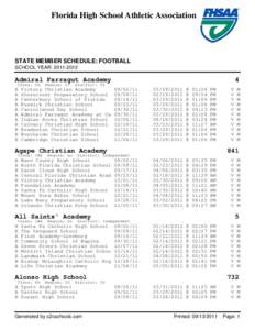 Florida High School Athletic Association  STATE MEMBER SCHEDULE: FOOTBALL