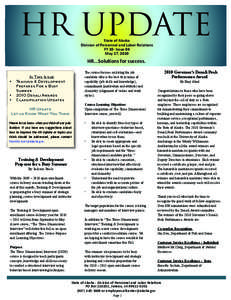 HR UPDATE State of Alaska Division of Personnel and Labor Relations FY 10- Issue 04 May 17, 2010