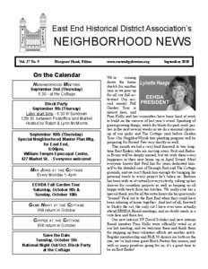 East End Historical District Association’s  NEIGHBORHOOD NEWS Vol. 37 No. 9