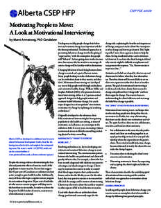 Alberta CSEP HFP  CSEP PDC article Motivating People to Move: A Look at Motivational Interviewing