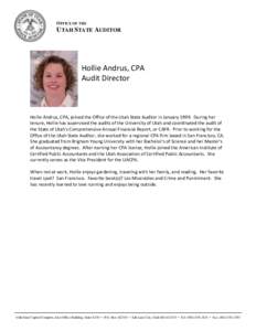 OFFICE OF THE  UTAH STATE AUDITOR Hollie Andrus, CPA Audit Director