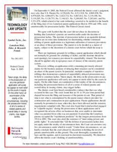 TECHNOLOGY LAW UPDATE Symbol Techs., Inc. v. Lemelson Med., Educ. & Research