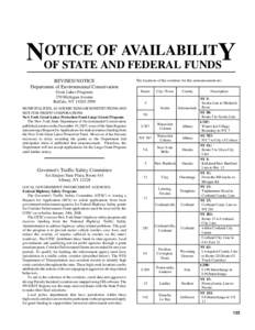 OTICE OF AVAILABILITY NOF STATE AND FEDERAL FUNDS REVISED NOTICE Department of Environmental Conservation Great Lakes Programs