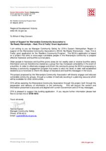 Patron: The Honourable Alex Chernov AC QC, Governor of Victoria Eastern Metropolitan Region Headquarters[removed]Lakeview Drive Lilydale Vic 3140 T: [removed]F: [removed]Ref: Resilient Community Program Grant