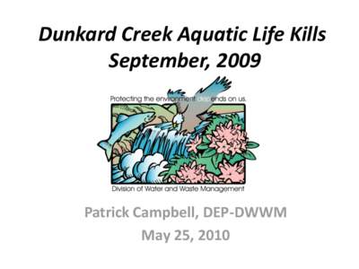 Dunkard Creek Aquatic Life Kills September, 2009 Patrick Campbell, DEP-DWWM May 25, 2010