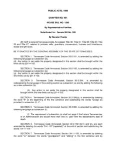 PUBLIC ACTS, 1999 Chapter No. 491 CHAPTER NO. 491 HOUSE BILL NO[removed]By Representative Fowlkes Substituted for: Senate Bill No. 526