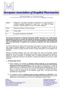 EAHP response to EC Consultation on counterfeit medicines 5May08