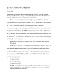 Securities Exchange Act / Financial regulation / Pip / U.S. Securities and Exchange Commission / Boston Options Exchange / Government / Financial economics / United States securities law / 73rd United States Congress / United States Securities and Exchange Commission