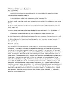 AFC Division B Article[removed]Classification (See Appendix A.) 1) For the purposes of this Part, flammable liquids and combustible liquids shall be classified in conformance with Sentences (2) and[removed]Flammable liq