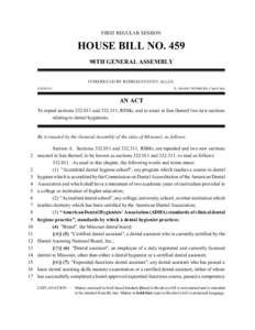 FIRST REGULAR SESSION  HOUSE BILL NO. 459 98TH GENERAL ASSEMBLY INTRODUCED BY REPRESENTATIVE ALLEN. 0243H.01I