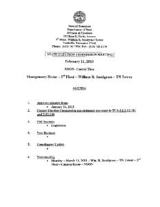 State of Tennessee Department of State Division of Elections 312 Rosa L. Parks Avenue 9'' Floor, William R. Snodgrass Tower Nashville, Tennessee 37243