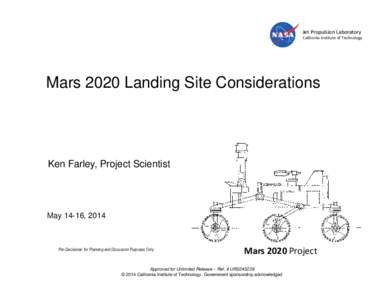 Jet Propulsion Laboratory  California Institute of Technology Mars 2020 Landing Site Considerations