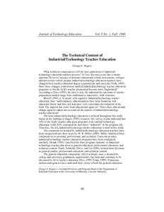 Journal of Technology Education  Vol. 8 No. 1, Fall 1996 The Technical Content of Industrial/Technology Teacher Education